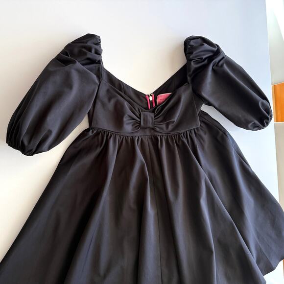 Kate Spade Beau Sweetheart Bow Empire Babydoll Puff Sleeve Black Mini Dress 4 - Picture 4 of 13
